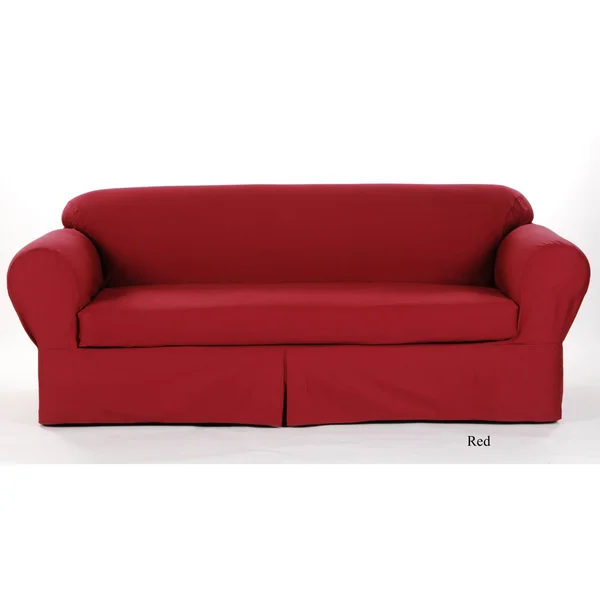Classic Slipcovers - Inc. Cotton Twill 2-Piece Loveseat Slipcover, Red