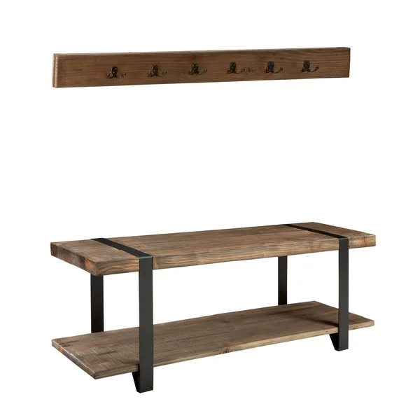 Modesto 48x22 Metal and Reclaimed Wood Storage Coat Hook with Bench
