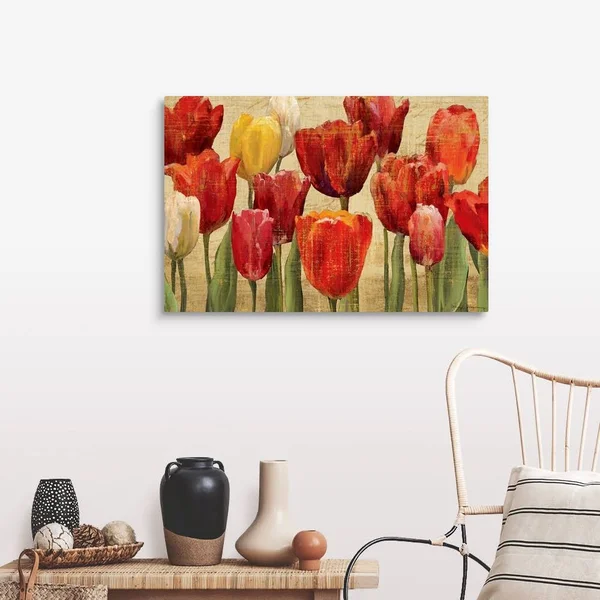 Tulip Fantasy on Cream - Canvas Wall Art, 36x24, Great Big Canvas