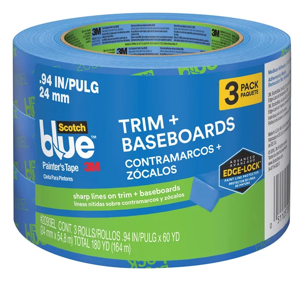 ScotchBlue Painter&s Tape Trim and Baseboards with Edge-Lock - 0.94 inch x 60 yds, 3 Rolls/Pack