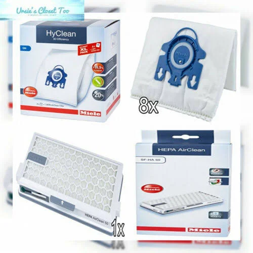 Miele XL Pack - 8x HyClean 3D GN Vacuum Bags +1 HEPA Filter SF-HA 50