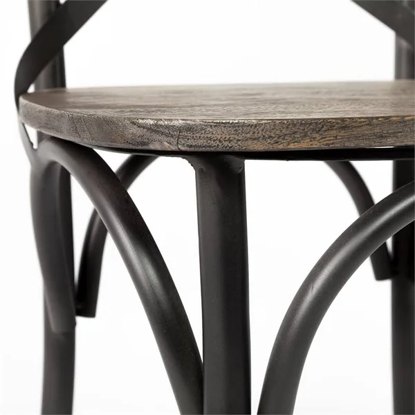 Maklaine 30x22 Seat Height Brown Wood Seat Black Metal Base Stool
