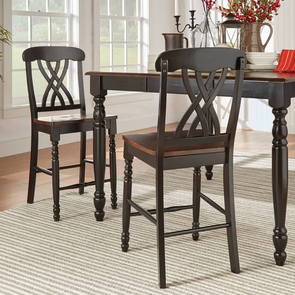 Mackenzie Counter Height Chair (Set of 2) by Inspire Q Classic - Antique Black Scroll Back