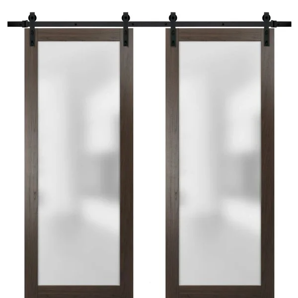SARTODOORS Frosted Lite Glass Door Panel Slab 28 x 96, Planum 2102 Chocolate Ash, Use as Barn Pocket Sliding, Wood Door
