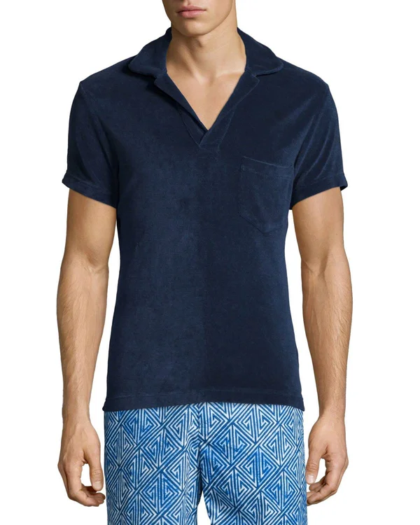 Orlebar Brown Terry Towelling Navy Towelling Resort Polo Shirt, Navy
