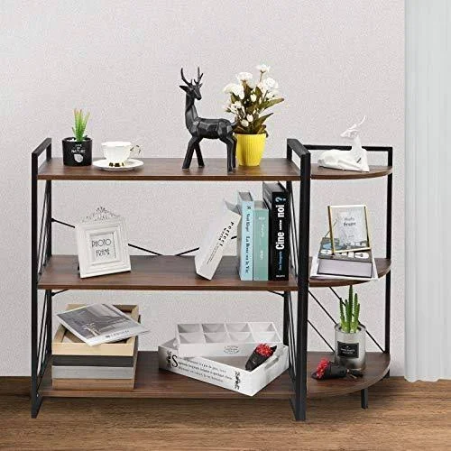 NOZE 3 Tier Industrial Bookshelf - Storage Rack Shelf for Home and Office, Rustic Bookcase, Walnut