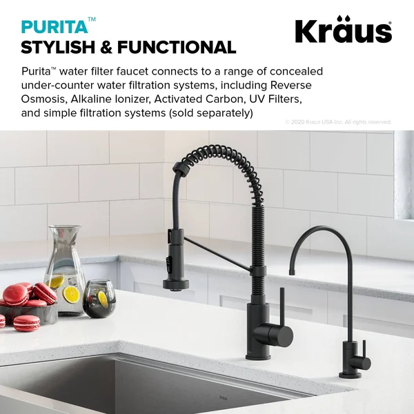 Kraus KPF-1610-FF-100CH Bolden Commercial Style Pull-Down Kitchen Faucet and Purita Water Filter Faucet Combo in Chrome