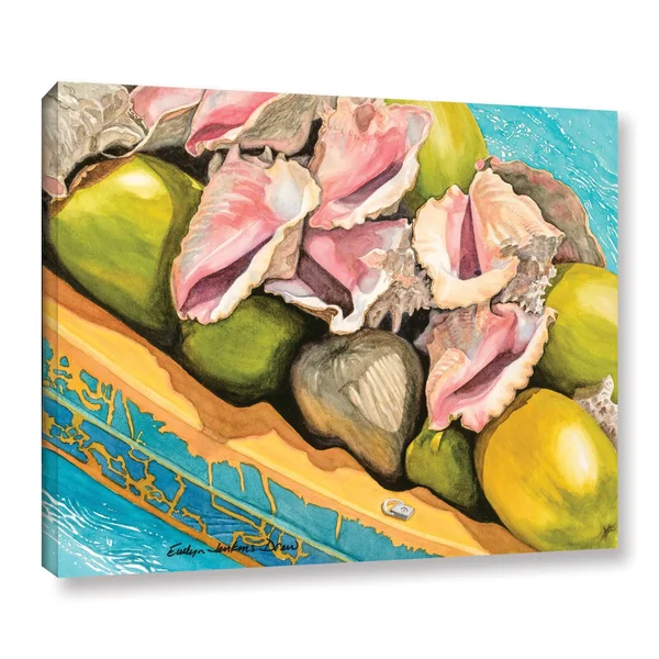 ArtWall Evelyn Jenkins Drew's Conch Shells and Coconuts - Gallery Wrapped Canvas 24x32 3jen001aw
