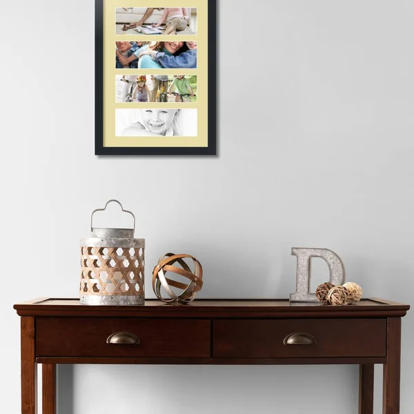 Collage Picture Frame - Satin Black Frame with 4 openings for 4x12 Photos with Ivory Buttercup Mat. D3926GD268, ArtToFrames