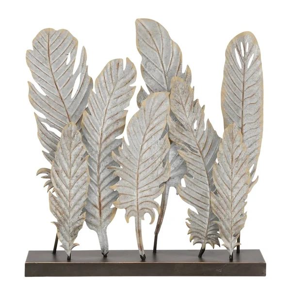 Silver Orchid Olivia Simple Metal Feather Decor Accent Piece - Multi