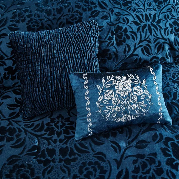 Home Essence Edith 5 Piece Faux Velvet Comforter Set, Size: King, Blue