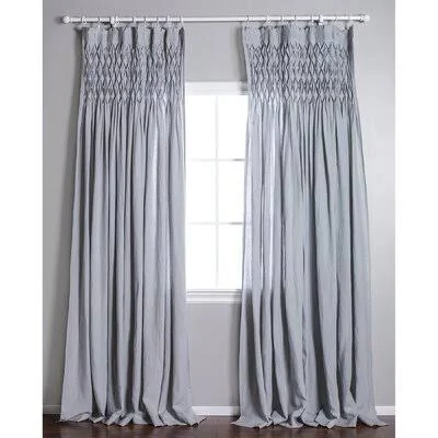 Single Solid Color Semi-Sheer Pinch Pleat Curtains Pom Pom at Home Curtain Color: Ocean