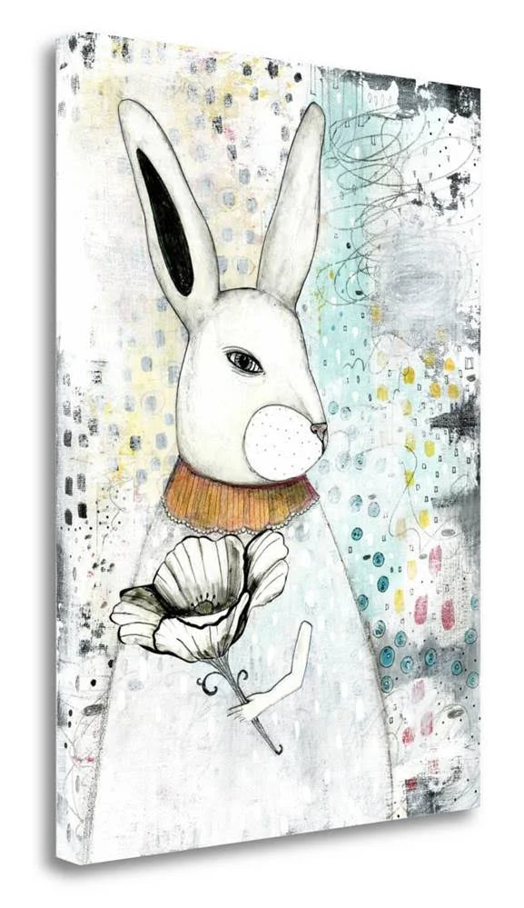 Tangletown Fine Art The Rabbit and The Flower by Sarah Ogren Giclee Print on Gallery Wrap Canvas, 35x22 x 47x22 - Multi