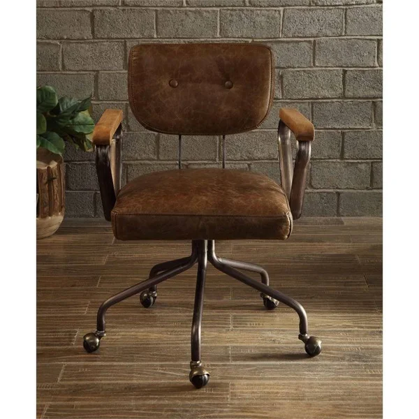 Bowery Hill Leather Swivel Office Chair in Vintage Whiskey