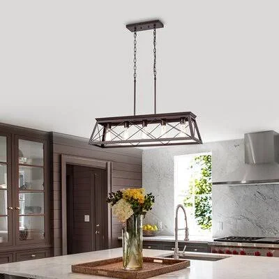 Gandhi 5 - Light Kitchen Island Linear Pendant with Wood Accents Gracie Oaks Finish: Oil Rubbed Bronze