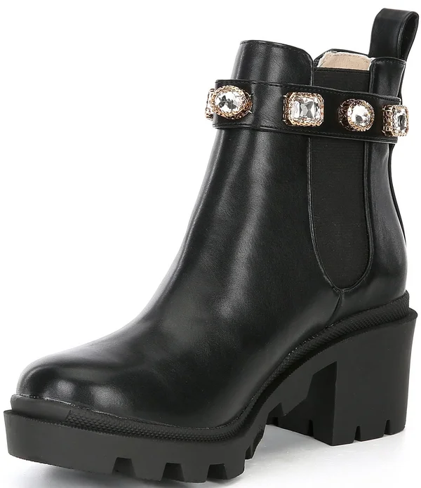 Steve Madden Amulet Jewel Embellished Lug Sole Block Heel Combat Booties - Womens, 6M, White