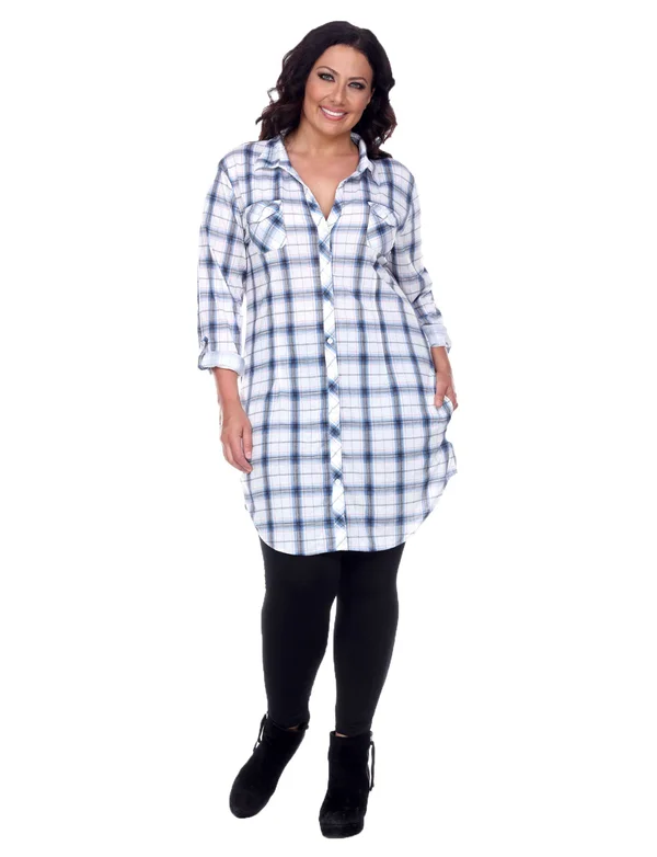 White Mark Plus Piper Stretchy Plaid Tunic - 1x, Burgundy B