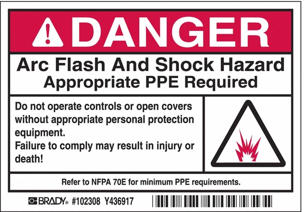 Brady 102308 Arc Flash Protection Label, PK100, 5" x 3