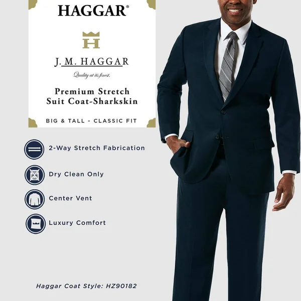 Big & Tall J.M. Haggar Premium Classic-Fit Sharkskin Stretch Suit Jacket - Dark Navy - 50 Short