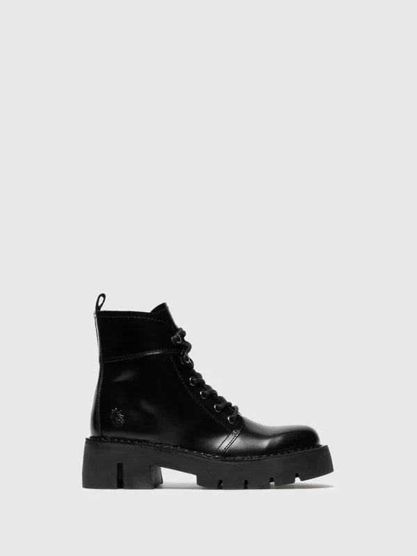 Fly London Black Lace-Up Ankle Boots - Overcube