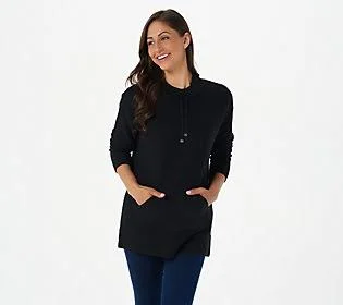 Isaac Mizrahi Live! Soho Funnel Neck Sweaterwith Pocket - Size Medium, Black