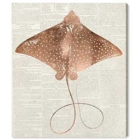 Runway Avenue Nautical and Coastal Wall Art Canvas Prints &Eagle Ray Bronze& Marine Life - Bronze, White, Size: 20 x 24
