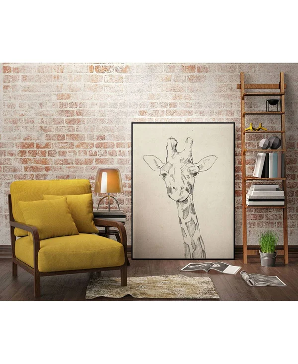 Giant Art 40x22 x 30x22 Giraffe Portrait II Art Block Framed Canvas - Tan
