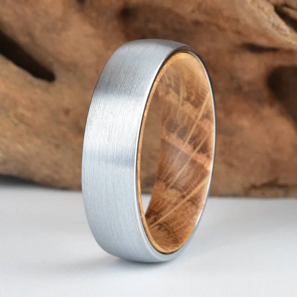 Whisky Barrel White Oak Wood Mens Wedding Band Tungsten Ring Comfort Fit Band