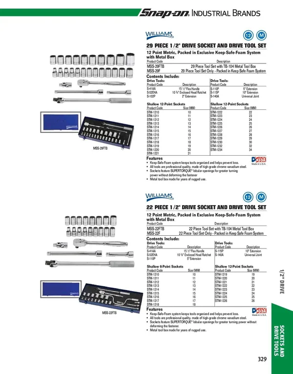 Williams MSS-22F 1/2x22 Drive Socket/Tool Set - 12 Point, 22 Piece