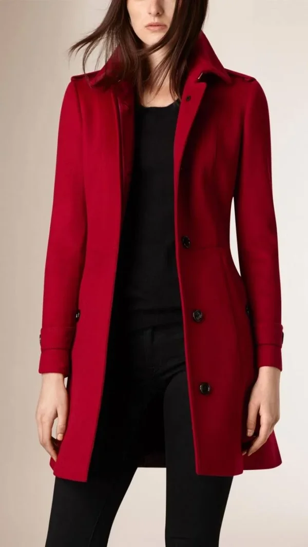 Maroon Wool Coat Women, Single Breasted Long Coat by Film Jackets