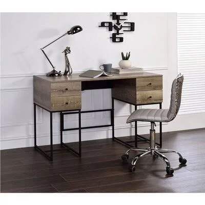 Desirre Desk, Rustic Oak & Black 17 Stories