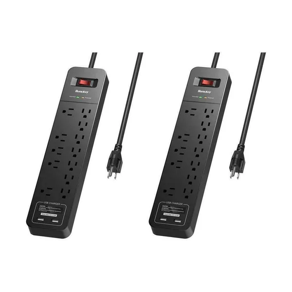 6 ft. 12-Outlets Surge Protector Power Strip 2 USB Ports 5-Volt/2.4 Amp Heavy-Duty Extension Cord (2-Pack)