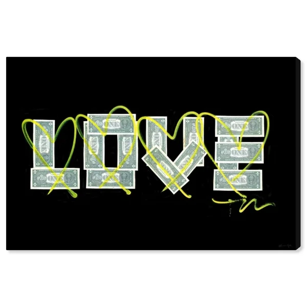 Oliver Gal 'Dollar Love' Typography and Quotes Wall Art Canvas Print - Green - Black (24 x 16)