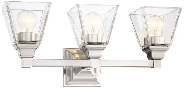 Regency Hill Modern Wall Light Satin Nickel Hardwired 20x22 Wide 3-Light Fixture Clear Glass for Bathroom Vanity
