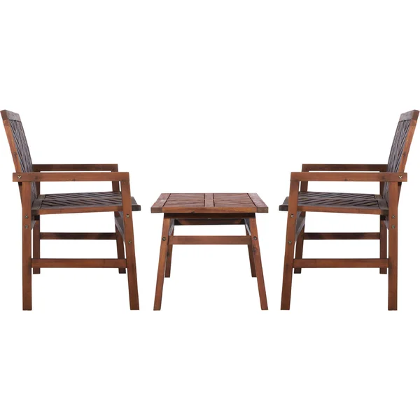 Walker Edison 3-Piece Chevron Outdoor Patio Loveseat Chat Set - Dark Brown