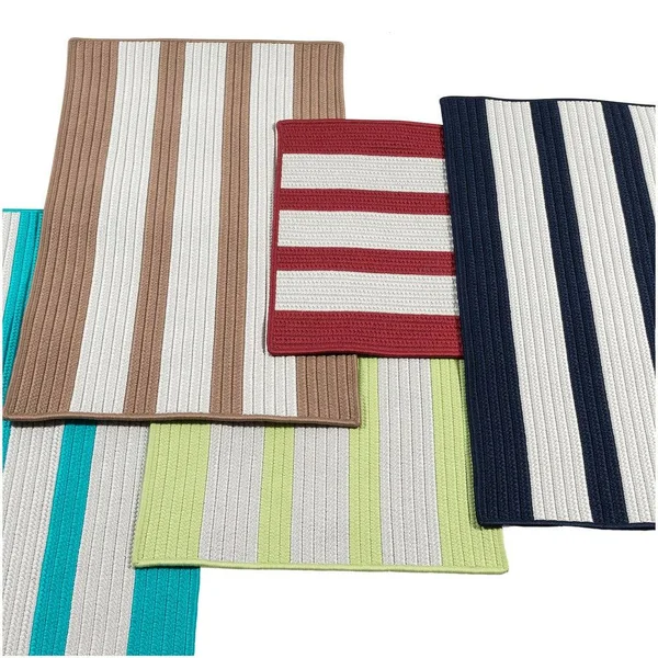 Colonial Mills Coastal Breeze Vertical-Striped Indoor/Outdoor Reversible Braided Rug (2' x 4') Melon Silver - Teal