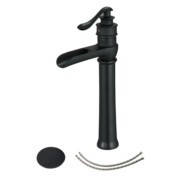 BWE Waterfall Single Hole Single-Handle Vessel Bathroom Faucet with Pop-Up Drain Assembly in Matte Black