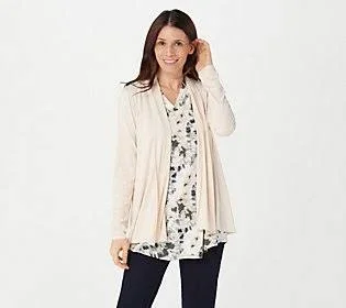 Logo by Lori Goldstein Rayon 230 Draped Front Cardigan - Size 3X, Antique Pearl
