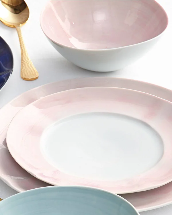 Neiman Marcus 12-Piece Pink Brushstroke Dinnerware Service