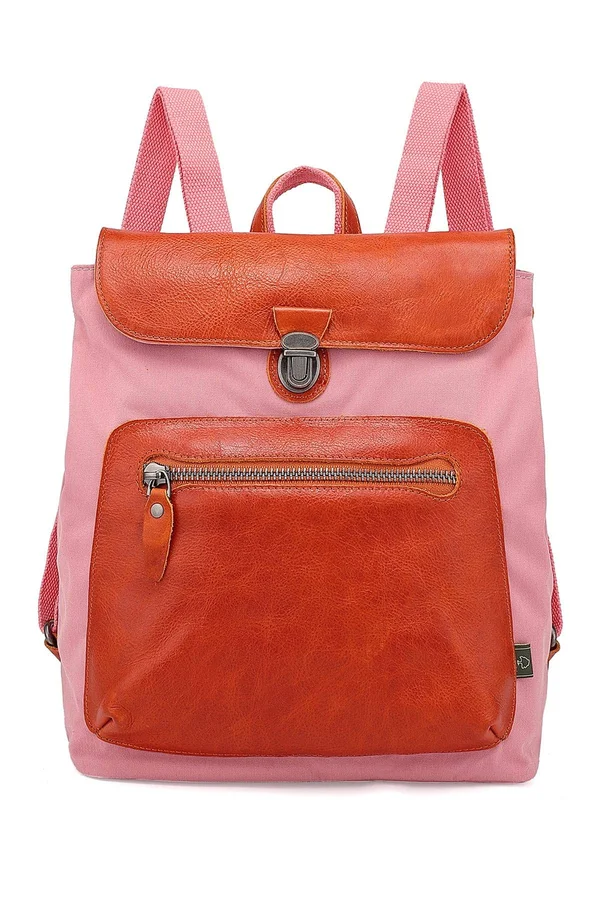 TSD Brand Valley Trail Coated Canvas Backpack - Pink
