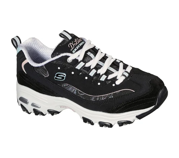 Skechers Women's D&Lites - Sparkling Rain Sneaker Black/Light Blue, 7.5