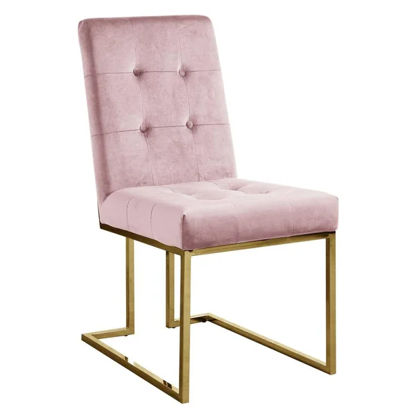 Modern Velvet Fabric Dining Chair in Pink/Gold (Set of 2)