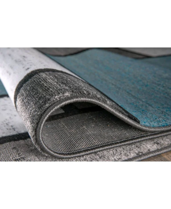 Contemporary Modern Boxes Area Rug 5& 3x22 x 7& 3x22 Blue/Gray