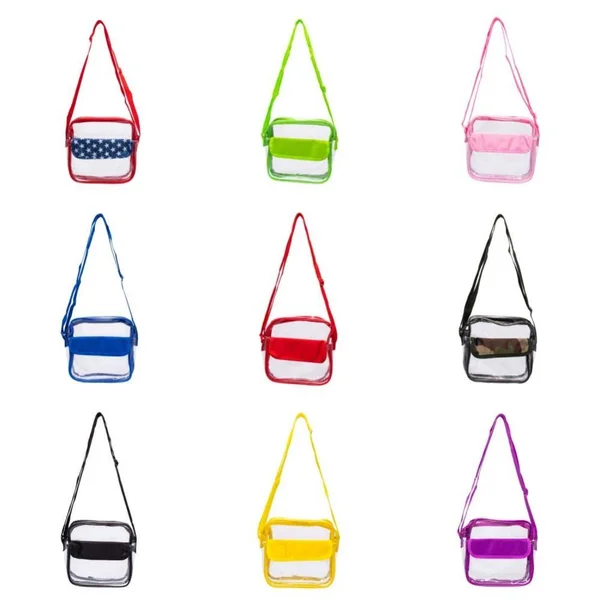 24 Bulk 8 PVC Clear Bag with Velcro Pouch in Assorted Colors - Wallets & Handbags, 8 x 8 x 3.5