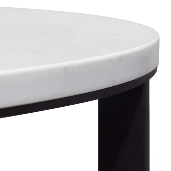 Diamond Sofa Surface Round End Table w/ Engineered Marble Top & Black Powder Coated Metal Base