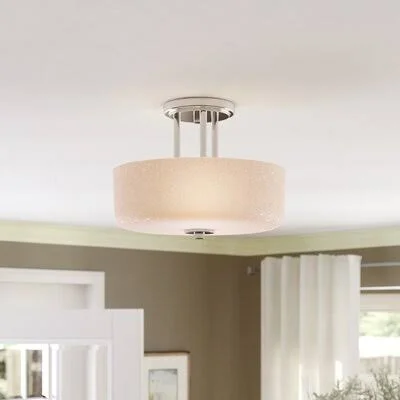 Bristol 3 - Light 12.3x22 Simple Drum Semi Flush Mount Ebern Designs Base Finish: Bright Satin Nickel