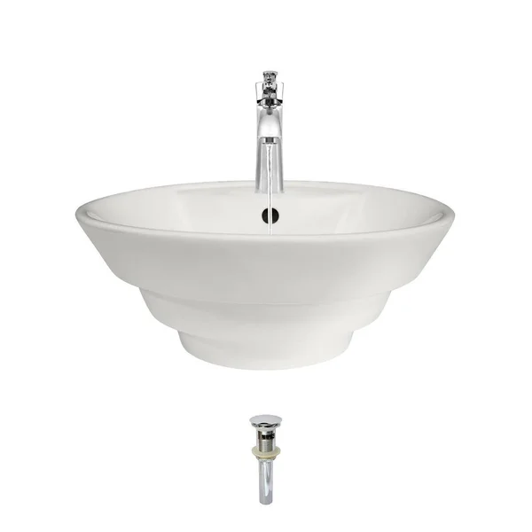 Mr Direct Vitreous China Circular Vessel Bathroom Sink with Faucet and Overflow - 725