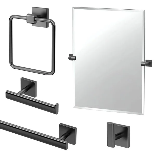 Gatco Elevate 5-Piece Bathroom Accessory Kit with Mirror - Matte Black
