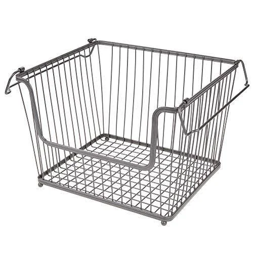 mDesign Modern Stackable Metal Storage Organizer Bin Basket with Handles - Open Front for Kitchen Cabinets, Pantry, Closets, Bed