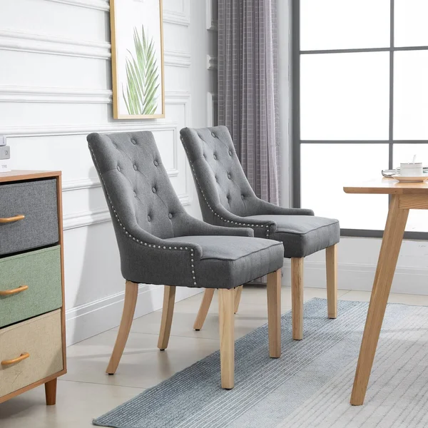 Homcom 2 Piece Fabric Dining Chairs Set Leisure Padded Accent